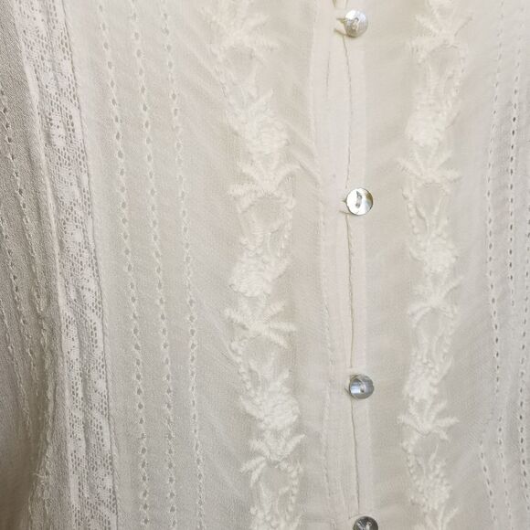 Zara Woman White Embroidered Sheer Button Up Blouse Size S - Picture 4 of 11